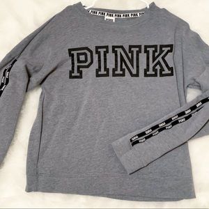PINK Campus Crewneck Logo Tape Sweatshirt Gray
